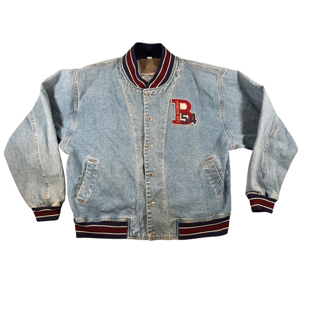 Vintage Bum Equipment Jacket Mens Large Blue Varsity Bomber Denim 90s Letterman